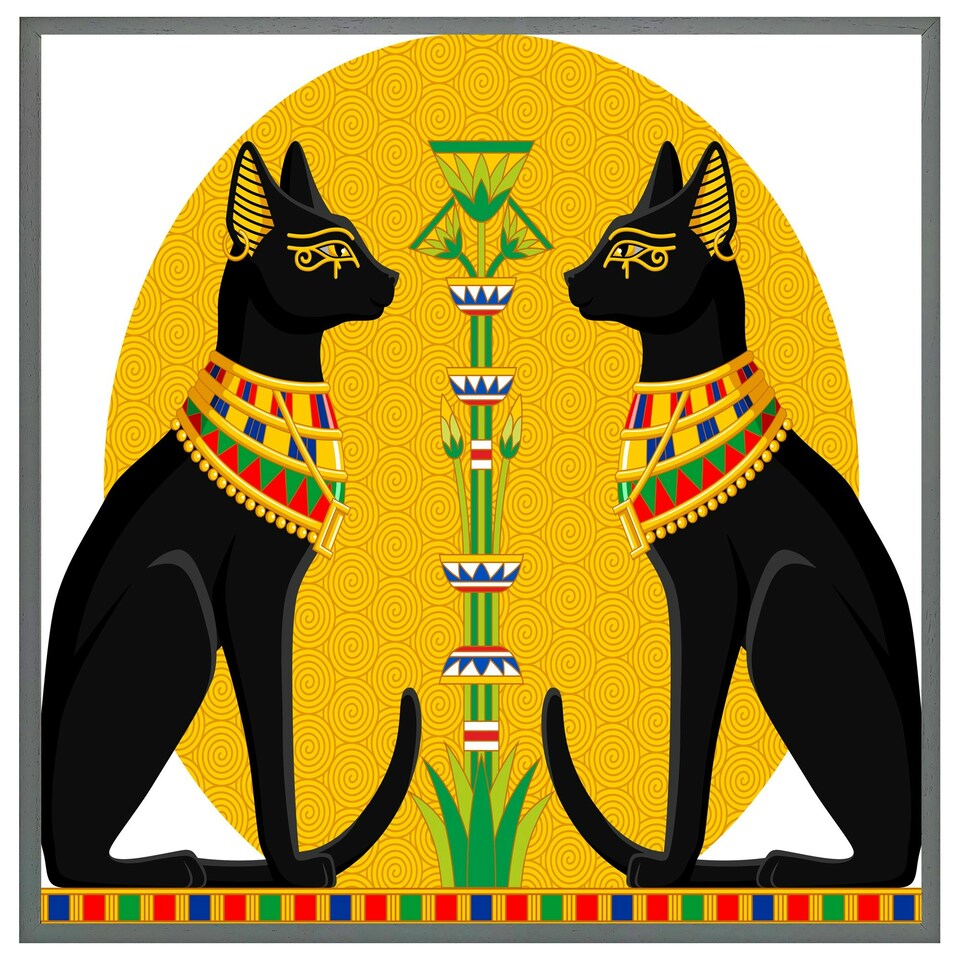 image 1 of Illustration of black egyptian cats with papyrus (Picutre Frame) Brown | Oak | S
