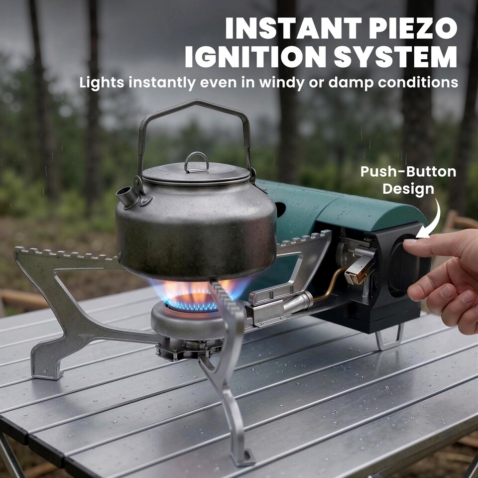 image 1 of Outsunny Camping Stove with Safety Shut-Off, Piezo Ignition Gas Stove Green | Green | Mars green | 34.5 x 28.5 x 9.6 cm