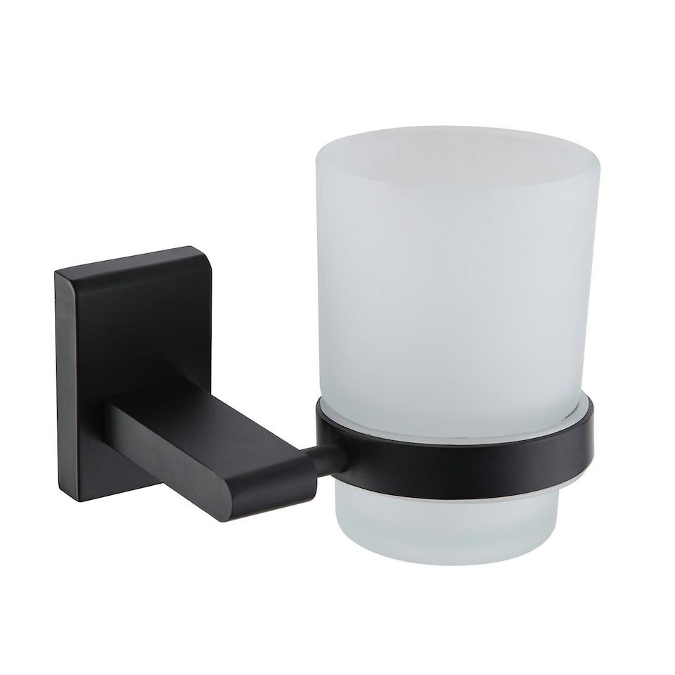 Showerdrape Unity Black Stainless Steel Wall Mounted Frosted Glass Toothbrush Holder