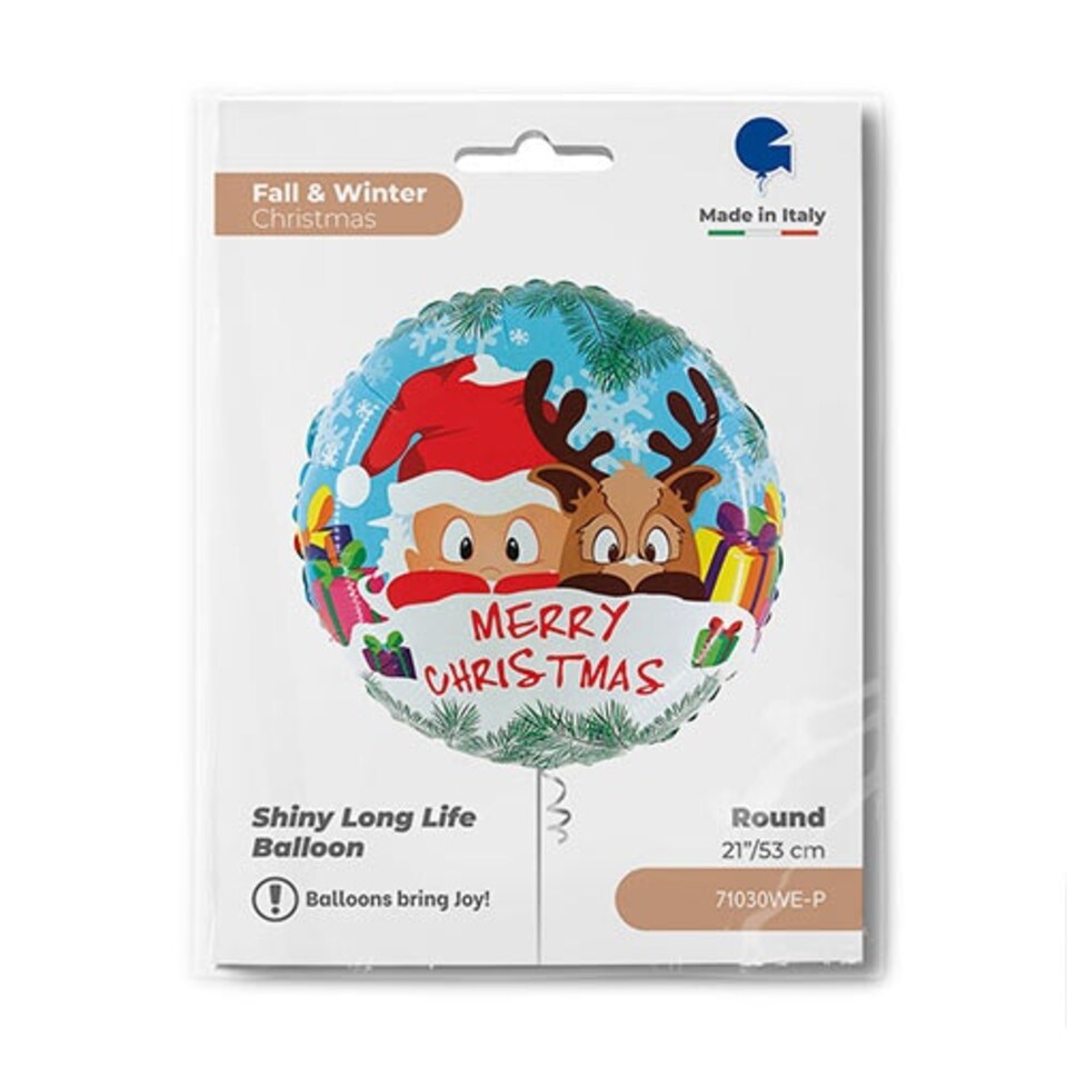 image 1 of Santa Claus & Reindeer Christmas Shiny Round Helium Foil Giant Balloon 53cm / 21 in