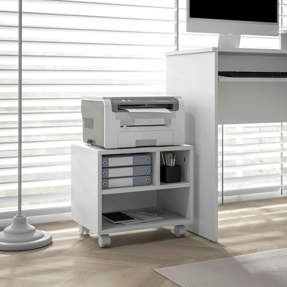 image 1 of HOMCOM Printer Stand with Storage Printer Cart on Wheels for Home Office White
