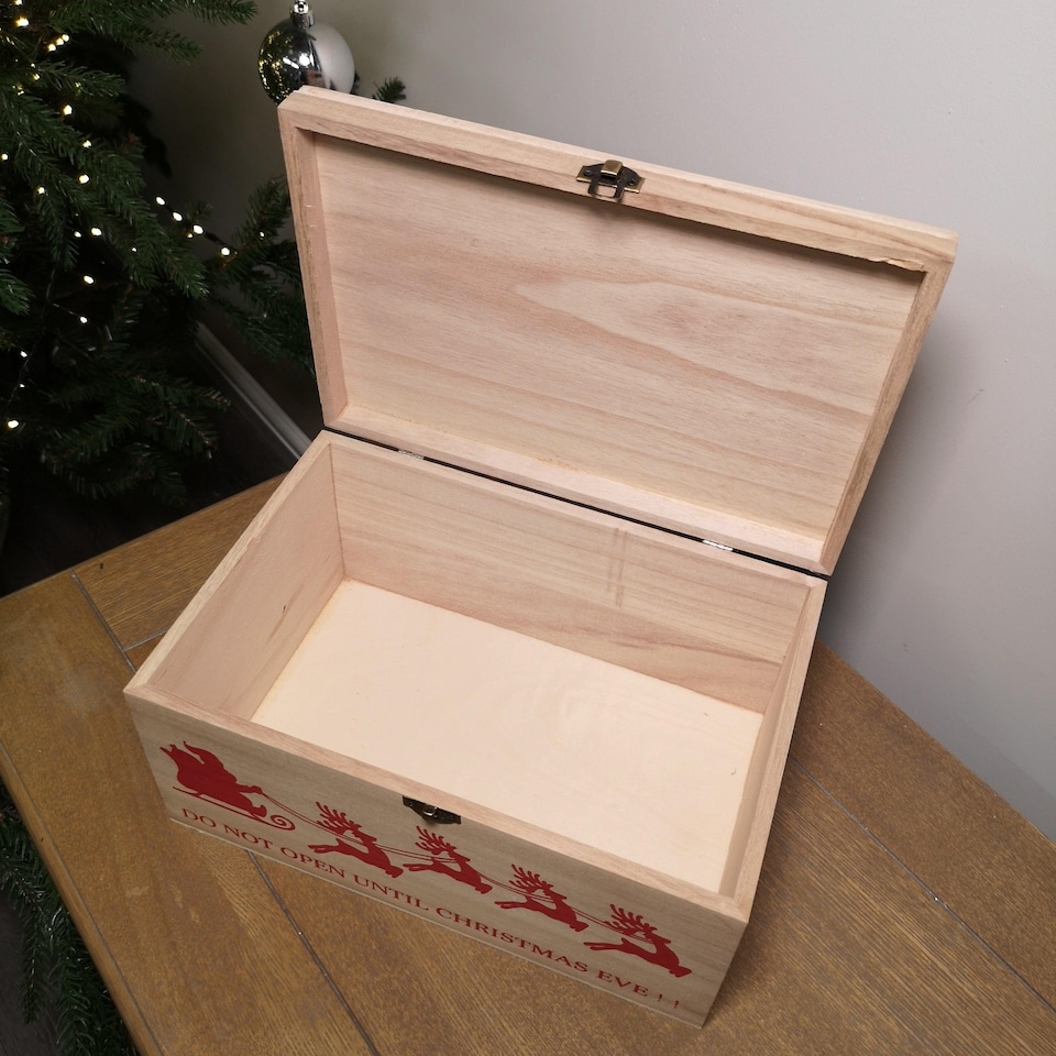image 1 of 30cm Wooden Christmas Eve Gift Box with Personalisable Name Plate