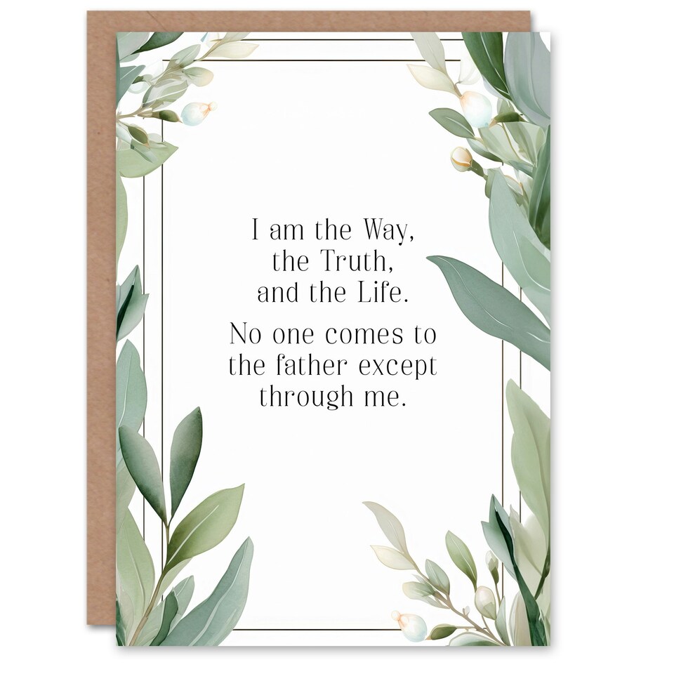 image 1 of The Way The Truth The Life Bible Quote Green Floral Christian Birthday Card