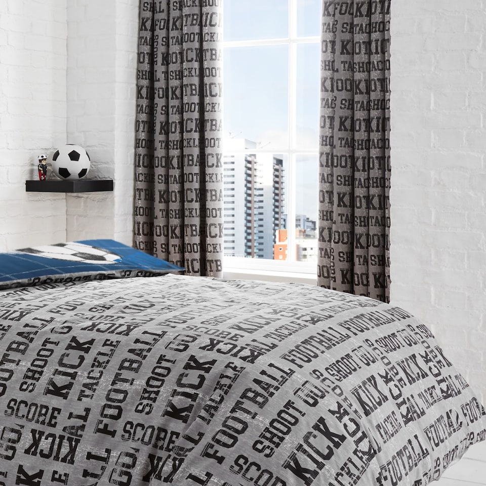 image 1 of Bedlam Football Pencil Pleat Curtains Grey