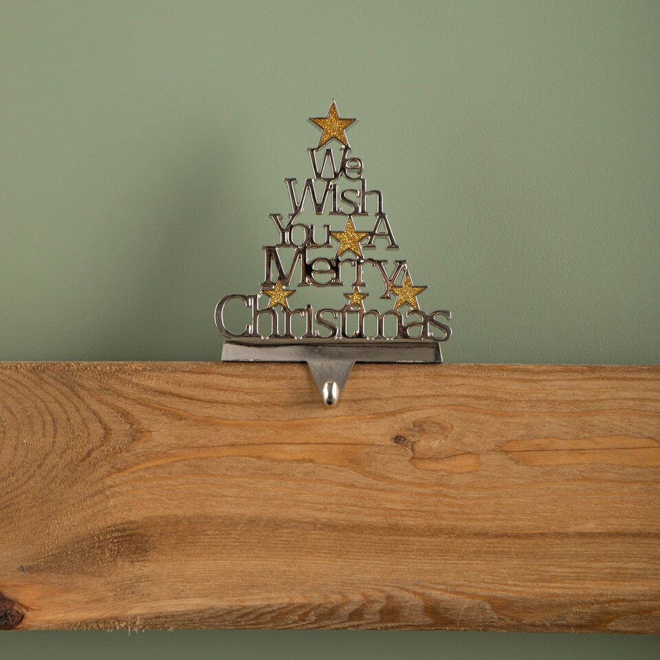 image 1 of 22cm Silver Christmas Stocking Hanger - We Wish You a Merry Christmas