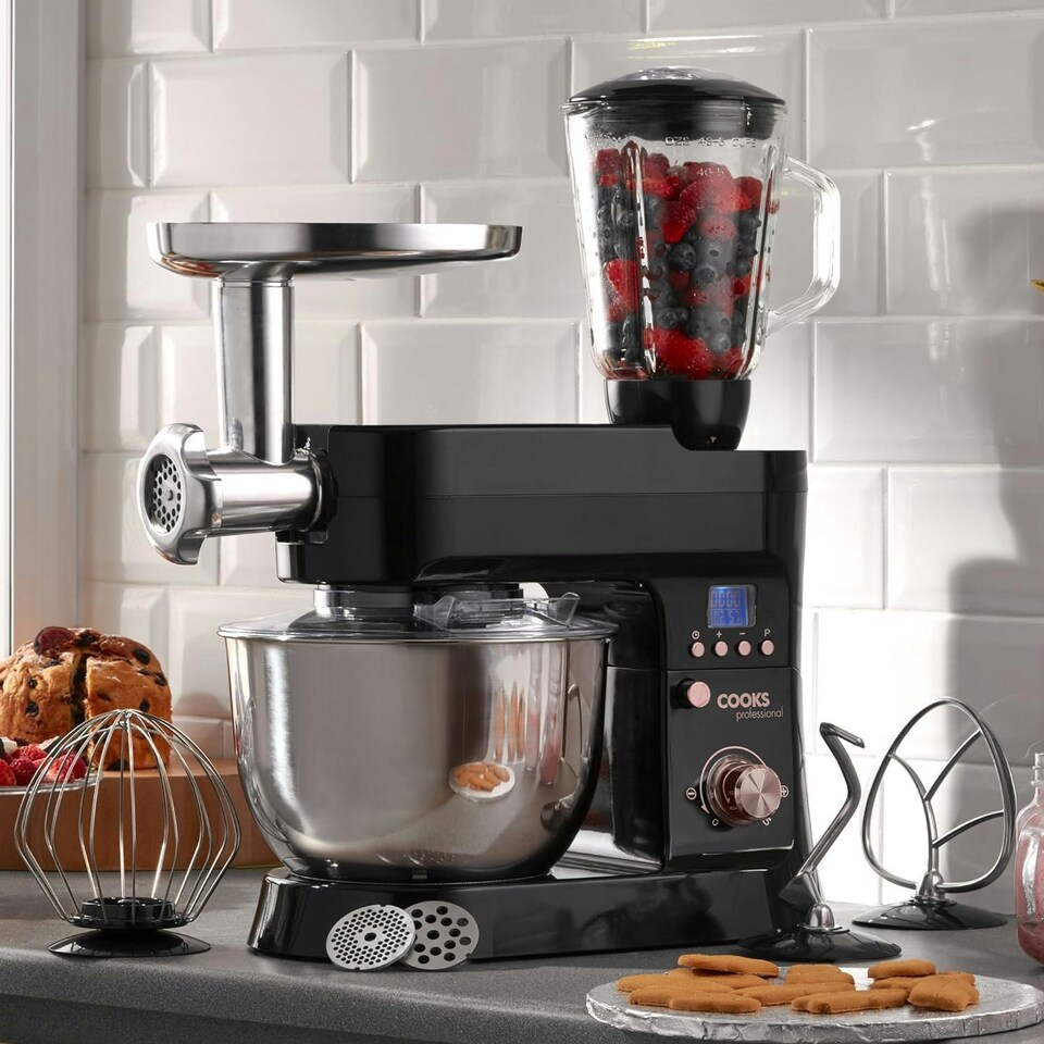 image 1 of Cooks Professional Multi Function Stand Mixer | 1200W | Large 6.2 Litre Mixing Bowl | 10 Speed Settings | Black & Rose Gold