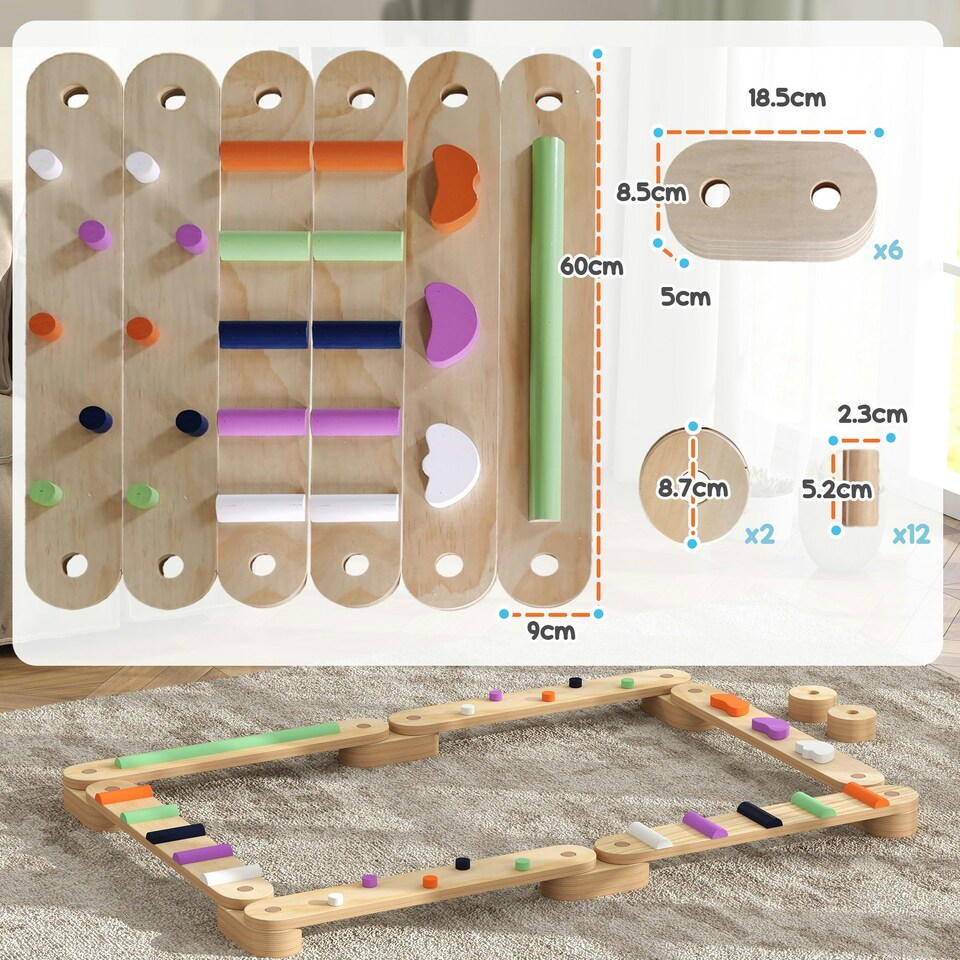 image 1 of AIYAPLAY Wooden Balance Beam for Kids 3-8 Years, Indoor Outdoor Use