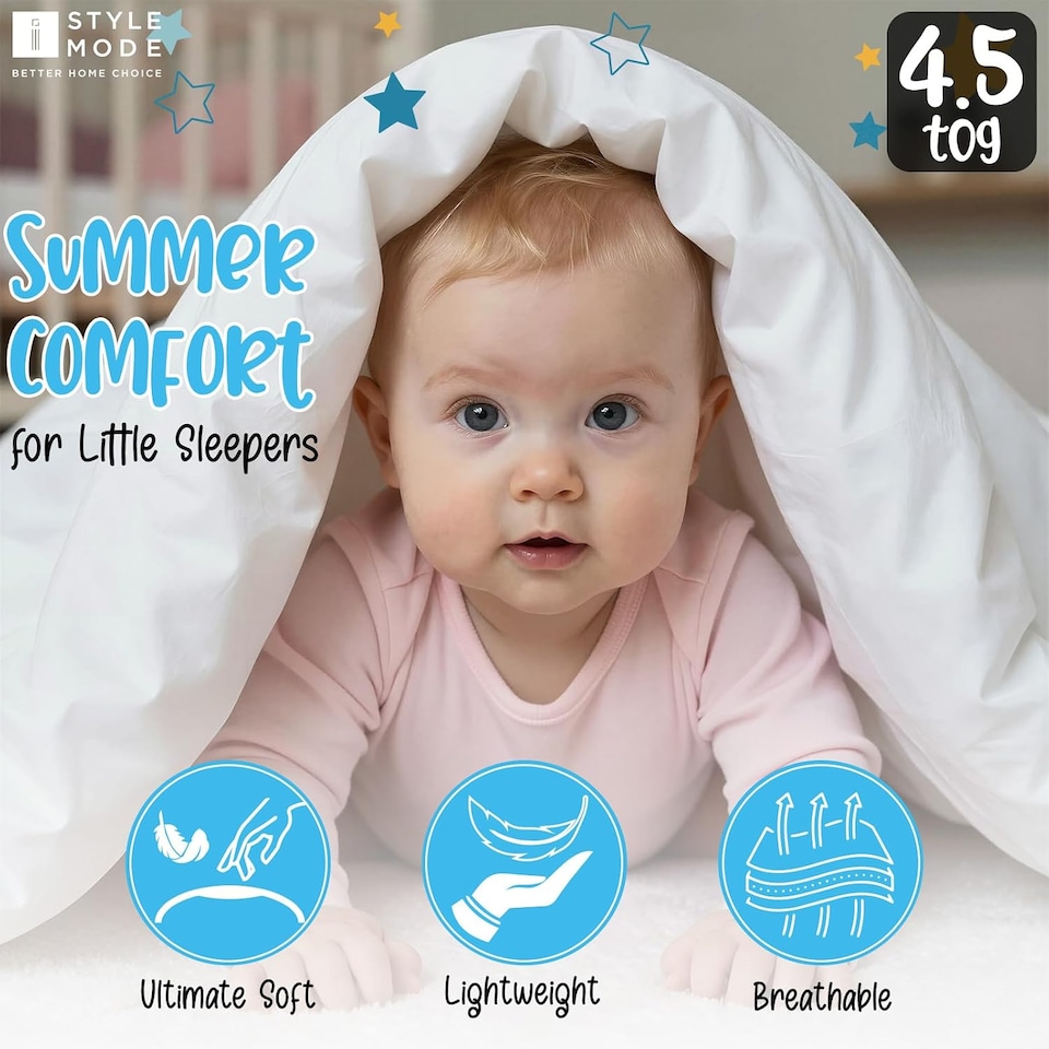 image 1 of Cot Bed Duvet 7.5 Tog 120cm x 150cm I Lightweight Soft Snug Quilt for Kids I Toddlers I Hypoallergenic I Anti Allergy I Machine Washable