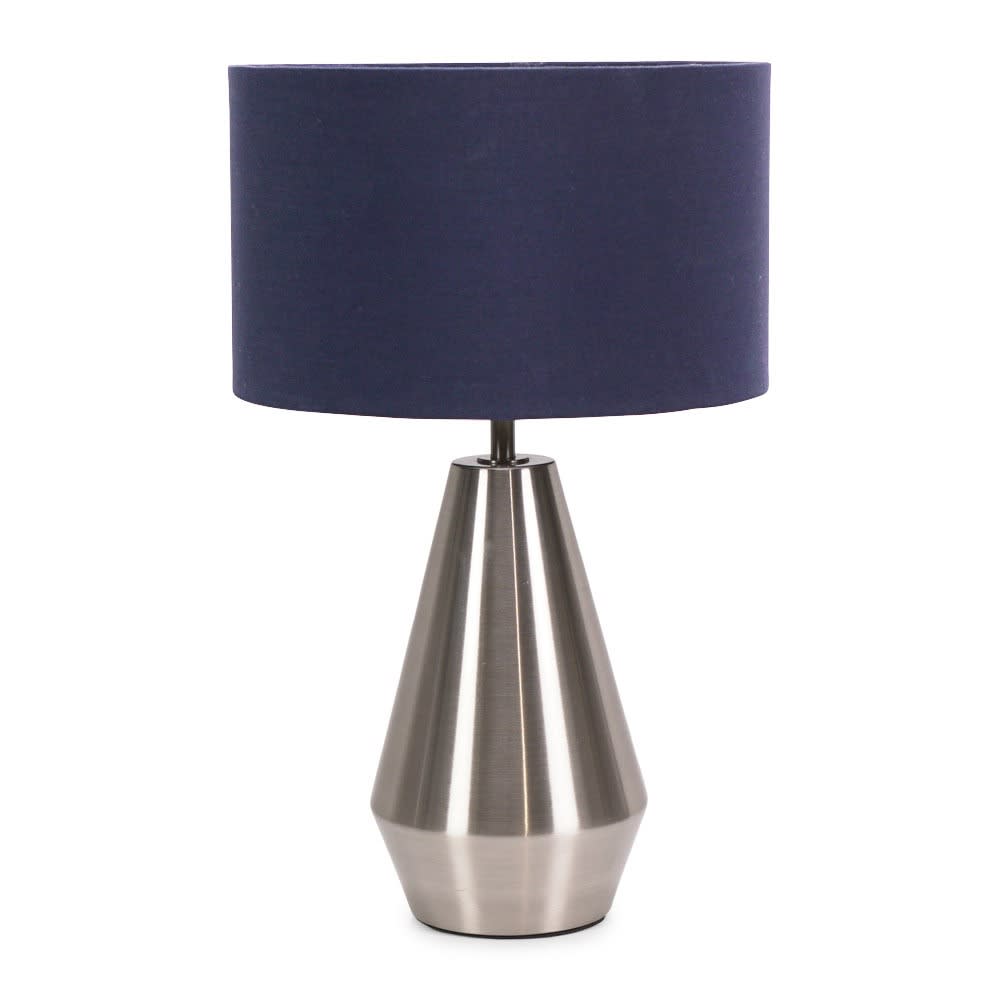 ValueLights Jax Brushed Chrome Dimmable Touch Table Lamp with Fabric Drum Shade & LED Bulb in Silver
