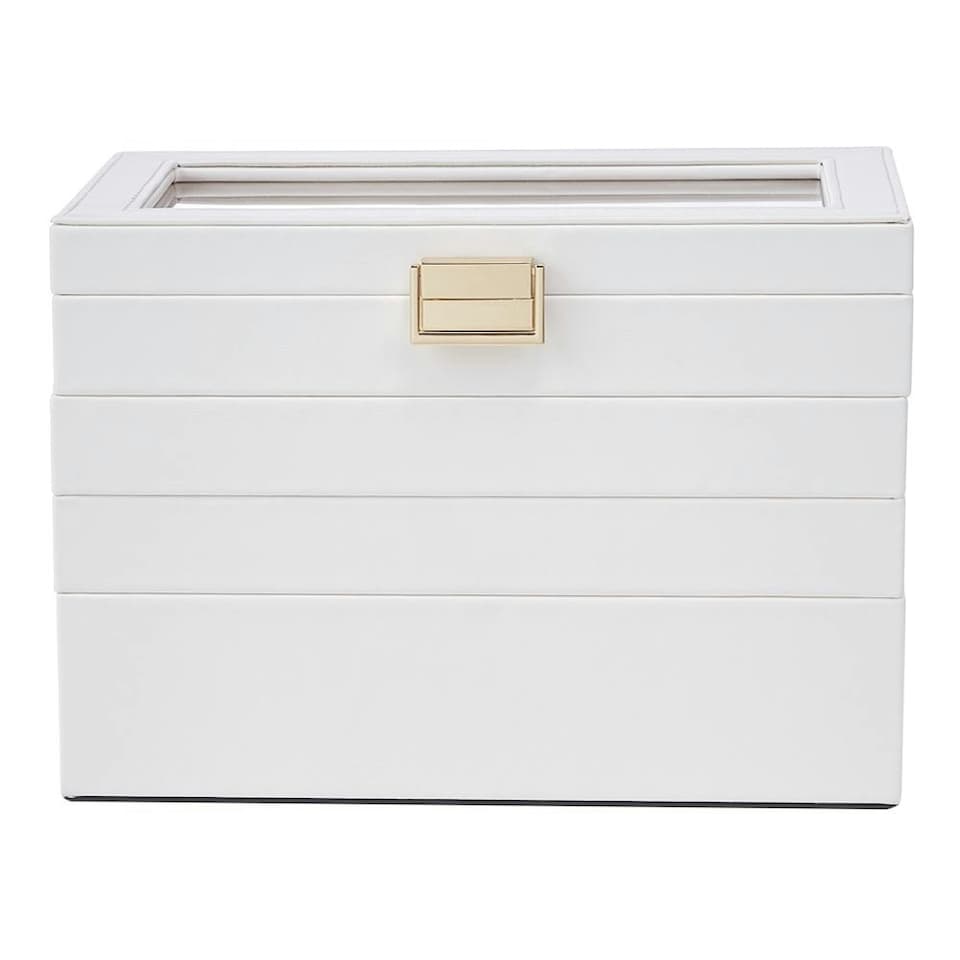 image 1 of Living and Home 4-Tier Jewellery Storage Box with Transparent Lid - White