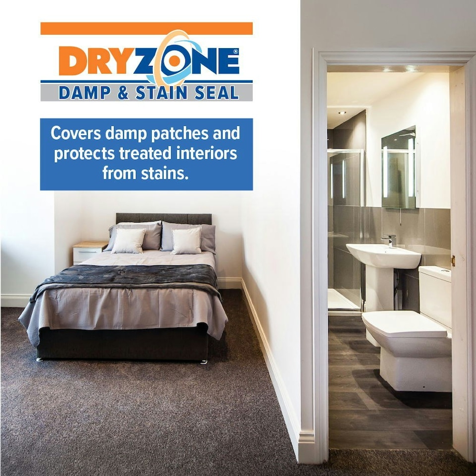 image 1 of Dryzone White Stain Seal & Damp Proof Paint (500ml, White) - Block Damp on Interior Walls | White | White | 500ml