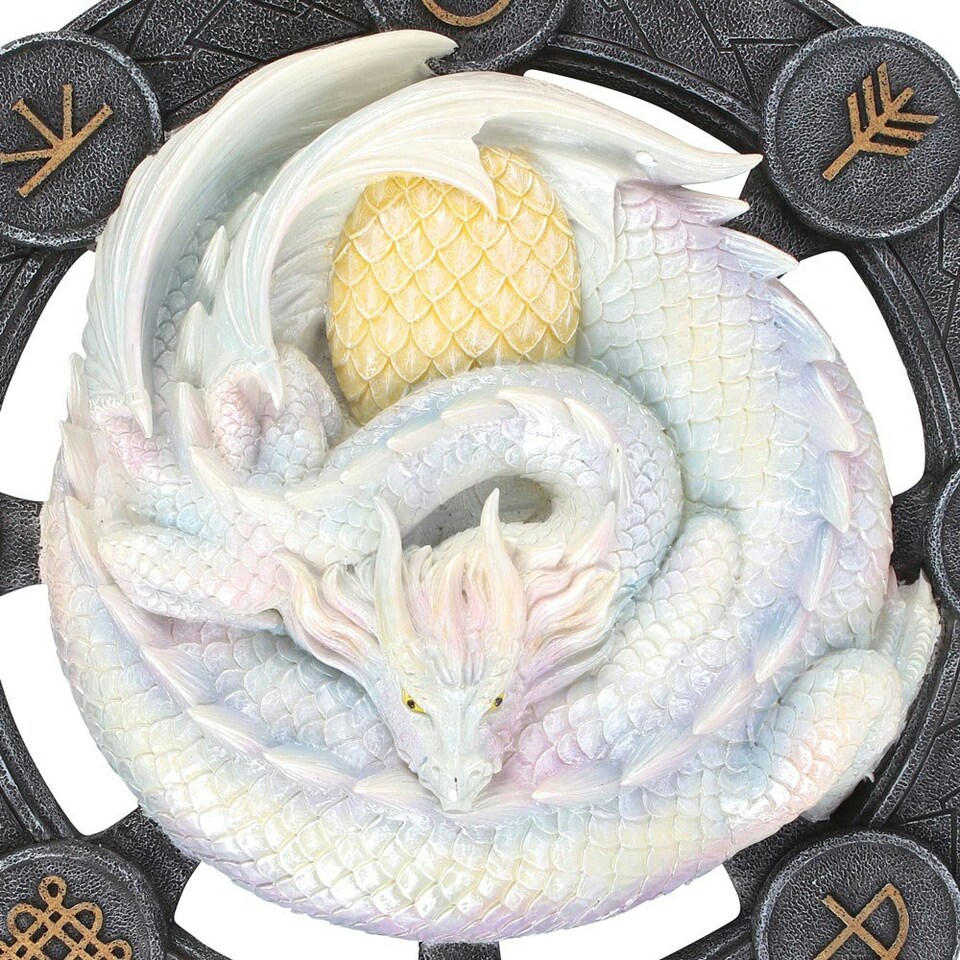 image 1 of Anne Stokes Ostara Resin Dragon Plaque - White/Grey - One Size