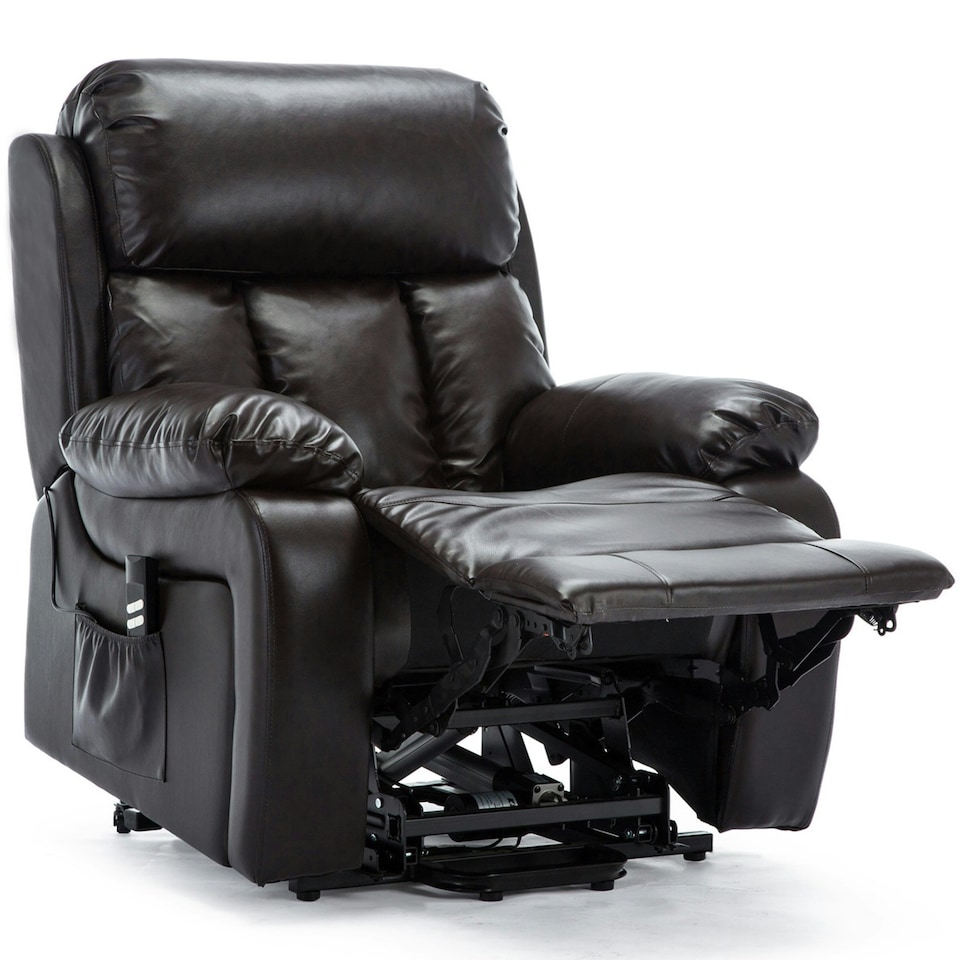 image 1 of Chester Dual Motor Rise Recliner Heat and Massage Bonded Leather Chair (Brown)