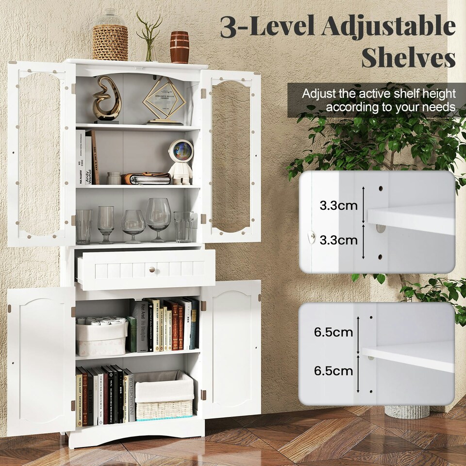 image 1 of COSTWAY 160cm Bathroom Storage Cabinet Freestanding White White