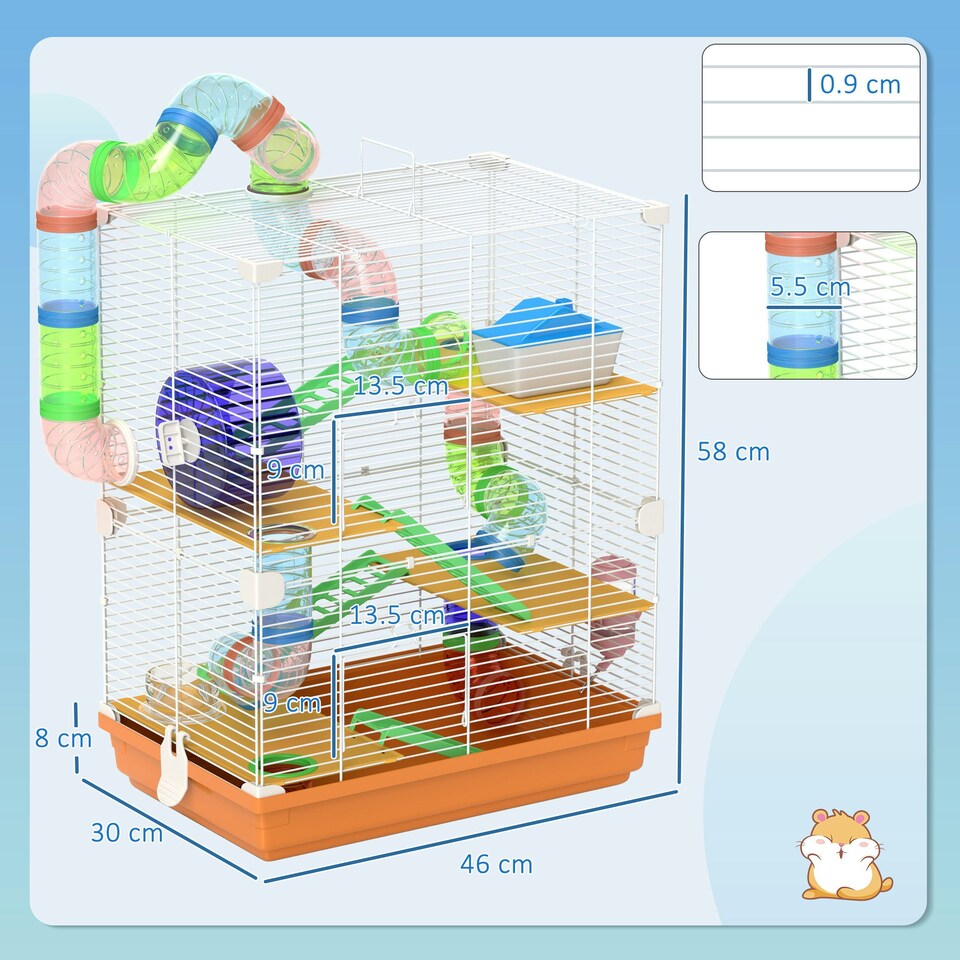 image 1 of Pawhut 5 Tier Hamster Cage Carrier Habitat w/ Exercise Wheels, Orange