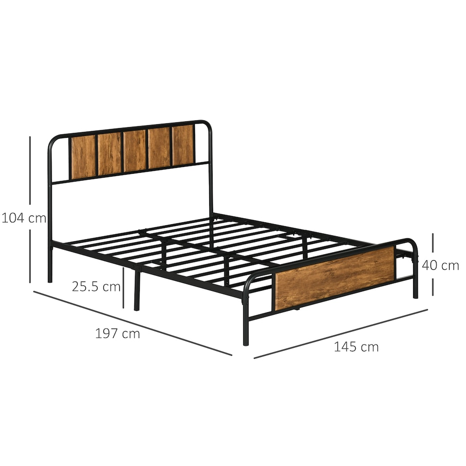 image 1 of HOMCOM 4.8ft Double Bed Frame with Industrial Wood Headboard, Steel Slat Support and 25.5cm Underbed Storage Space, 145 x 197cm, Rustic Brown