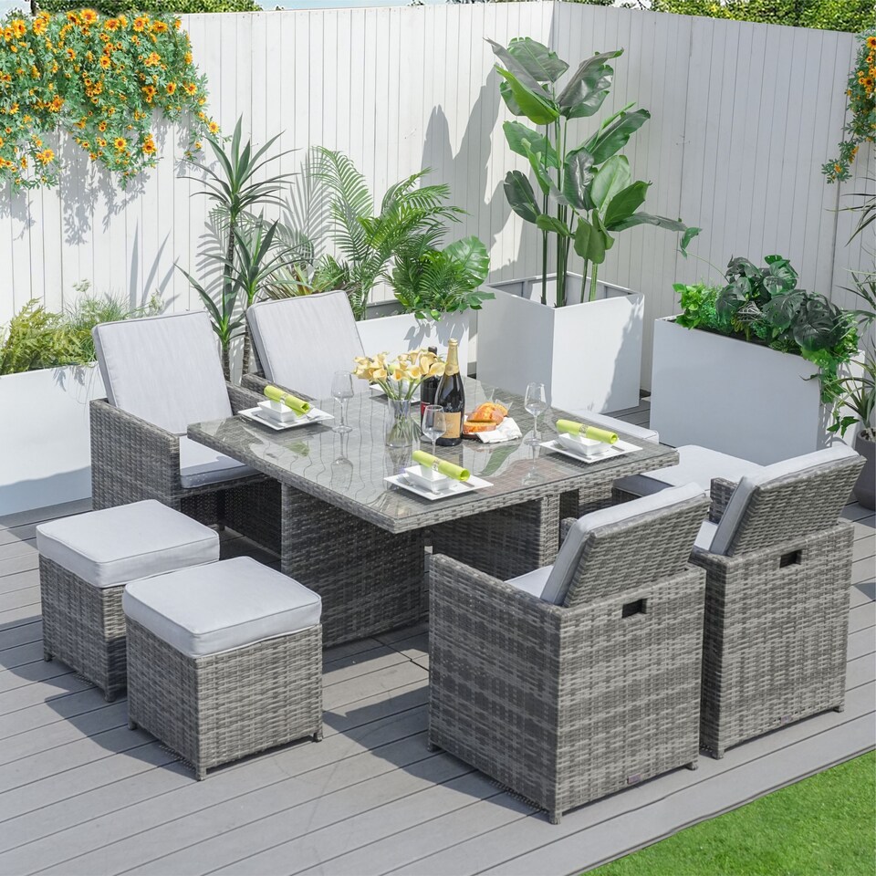 image 1 of Direct Wicker 9 Pieces Outdoor Rattan Garden Dining Table and Chair Set