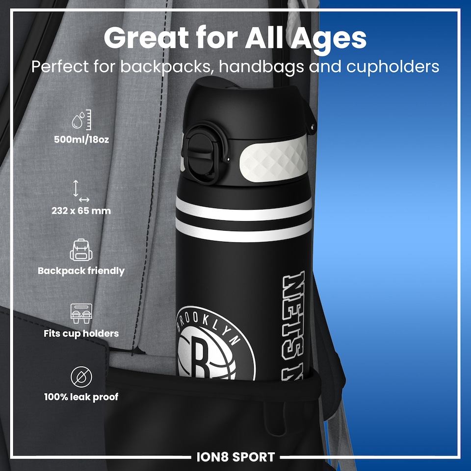 image 1 of NBA x Sport, Recyclon, 500ml (18oz) | Black | NBA Varsity Brooklyn Nets | One Size