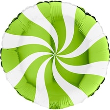 White & Lime Green Candy Swirl Round Foil Helium Balloon 46cm / 18 in