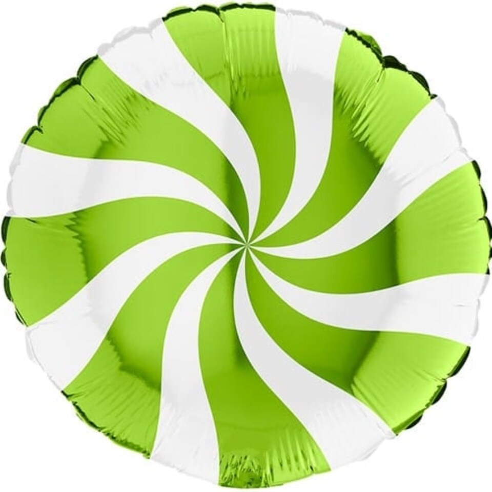 image 1 of White & Lime Green Candy Swirl Round Foil Helium Balloon 46cm / 18 in