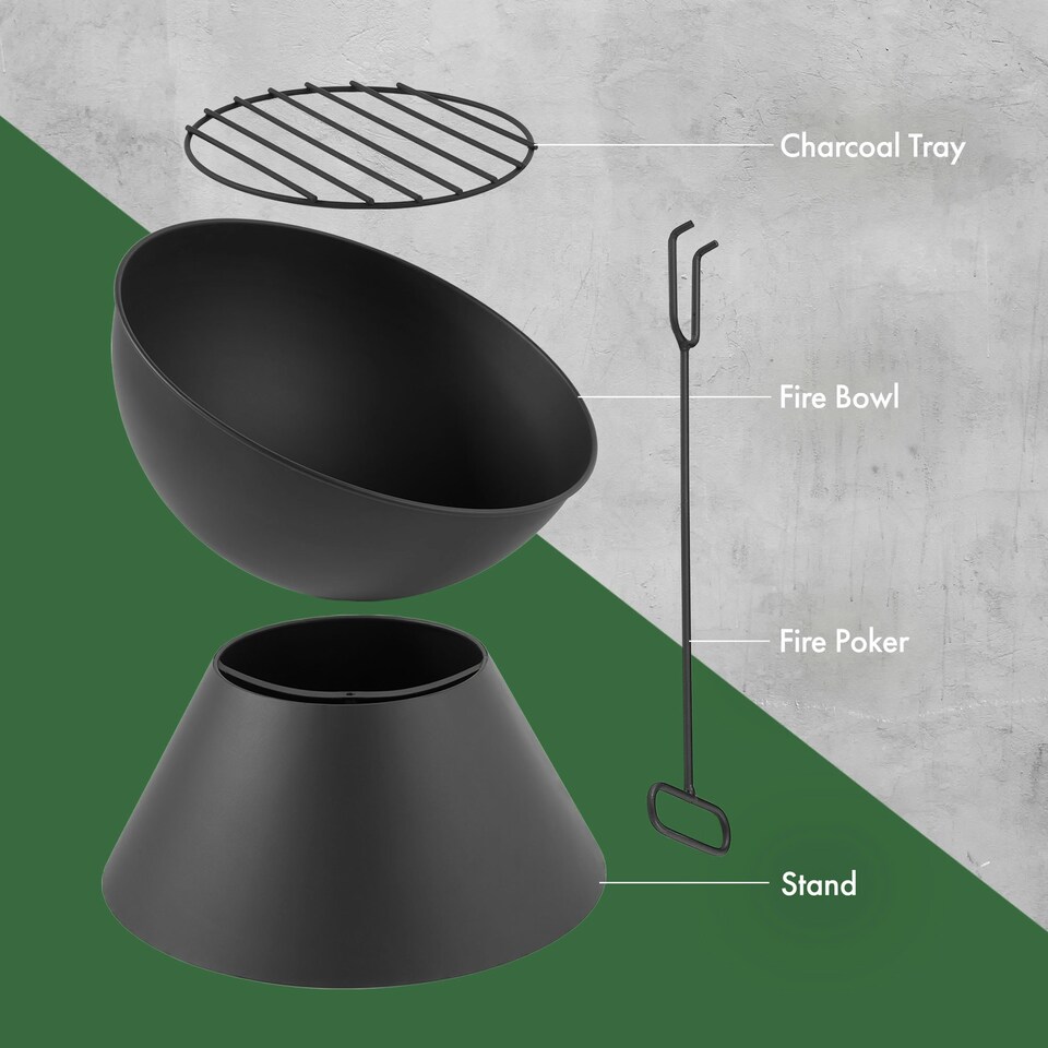image 1 of VonHaus Fire Pit with Fire Poker Use Wood or Charcoal