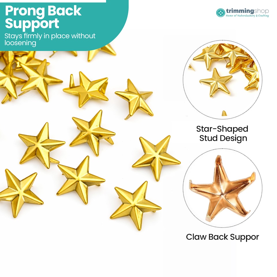 image 1 of 11mm Star Shaped Studs with Back Pin Rivets for DIY Leathercraft- 50pcs