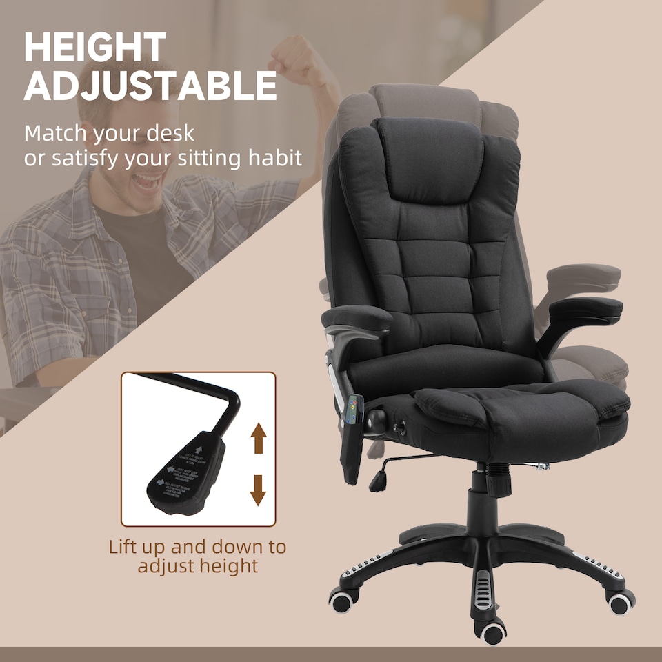 image 1 of Vinsetto Office Chair, Ergonomic Fabric Desk Chair with 6-Point Massage and Back Heated, Arms, Lumbar Support, Black