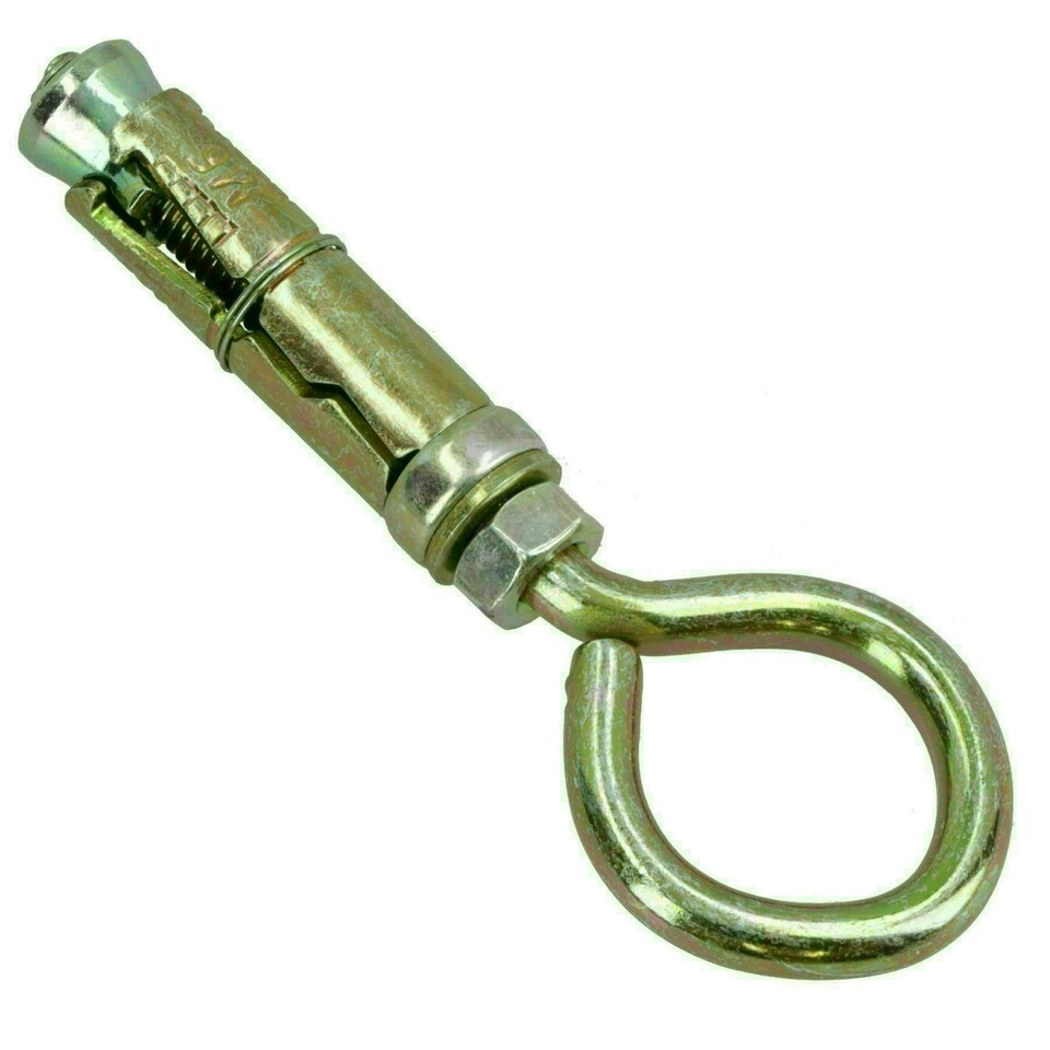 image 1 of 6mm Close Hook Anchor Eye Bolt Rawl Expansion Bolts Shield Wall 8 Pack