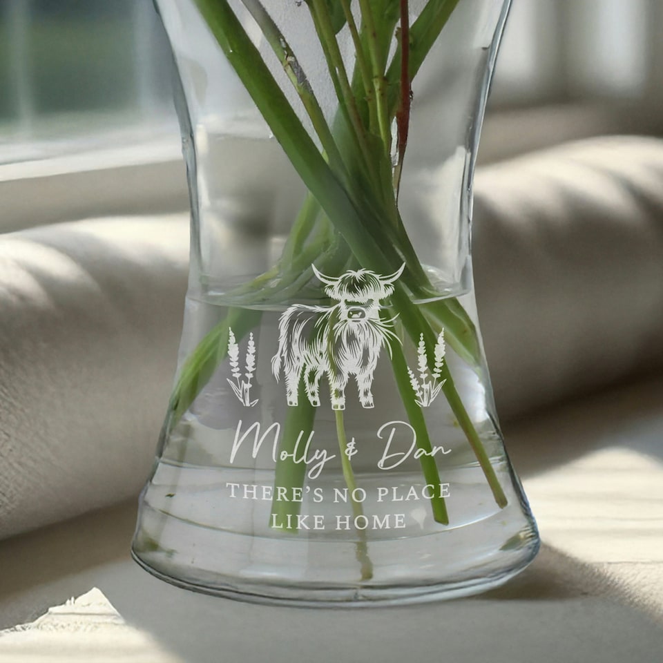 image 1 of Personalised Highland Cow Waisted Vase Clear