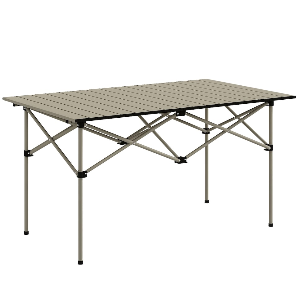 image 1 of Outsunny Portable Camping Table, 3ft Lightweight Folding Aluminium Picnic Table with Roll Up Top, Carry Bag for Outdoor Camping, Picnic, Hiking, Cooking, BBQ, Fishing, Khaki