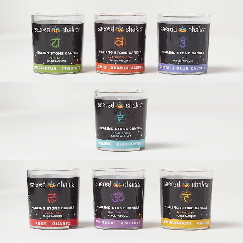 image 1 of Homescapes Chakra candles gift set with healing crystals – set of 7