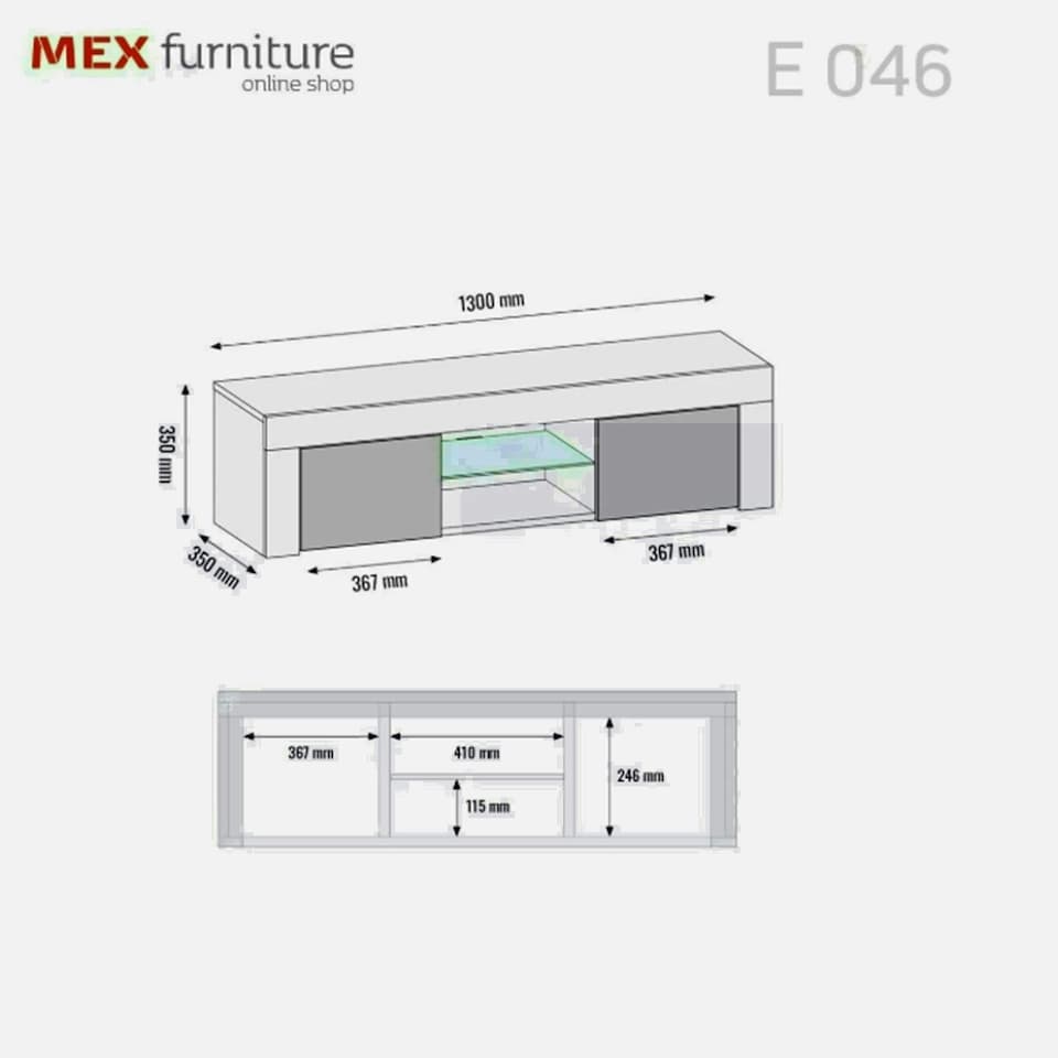 image 1 of TV Unit 130cm Grey Gloss Doors Grey Matt Body Modern Cabinet | Grey | One Size | 1