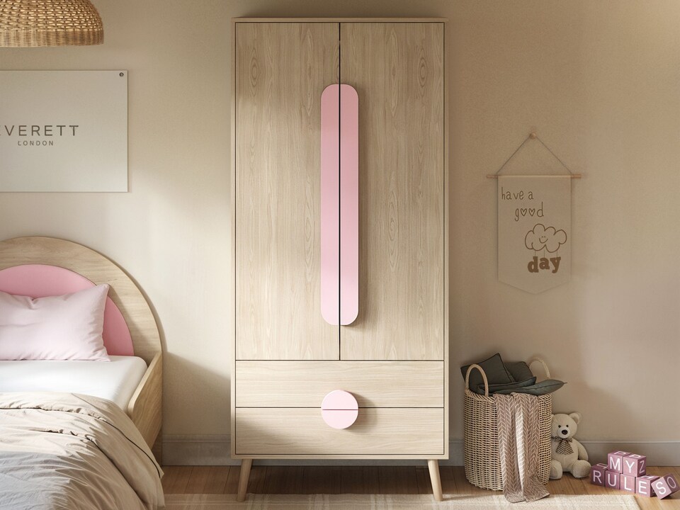 image 1 of Flair Noah 2 Door Wardrobe with 2 Drawers Oak & Pink