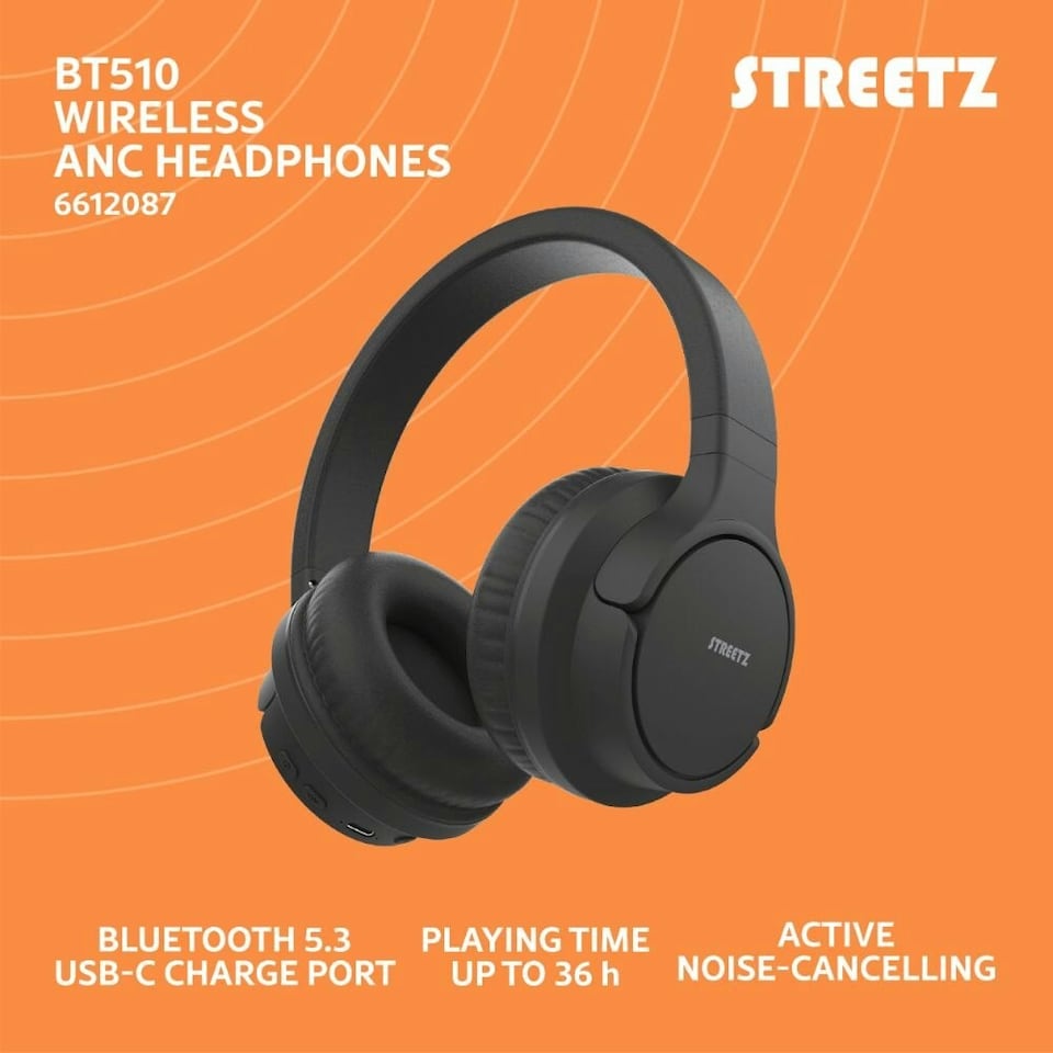 image 1 of Streetz BT510 Active Noise Cancelling Bluetooth Headphones | Black