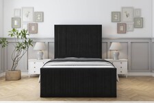 Sloomy Kingsley Black Plush Bed Frame With 50" Upholstered Headboard 4' Small Double