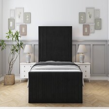 Sloomy Kingsley Black Plush Bed Frame With 50" Upholstered Headboard 4' Small Double
