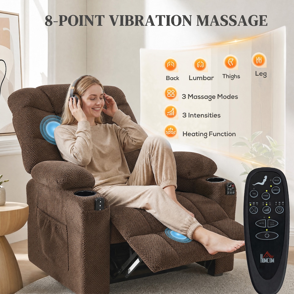 image 1 of HOMCOM Electric Massage Recliner Armchair with Heat, Reclining Chair, Brown | Brown