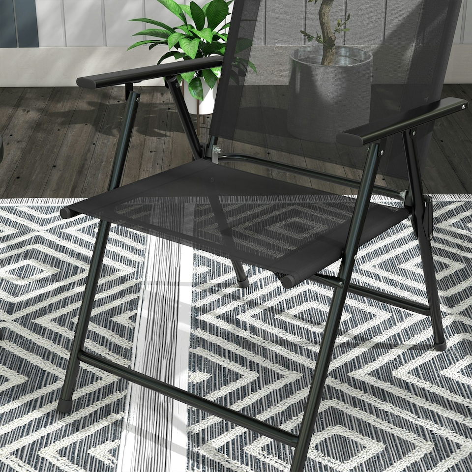 image 1 of Outsunny Bistro Set Folding Chairs & Coffee Table for Balcony, Black Black | Black
