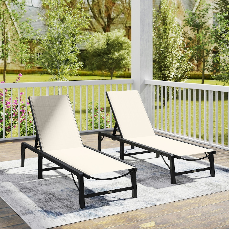image 1 of Outsunny Folding Sun Lounger Set of 2, 5-Position Reclining Sun Bed Brown | Khaki