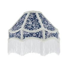 Classic Victorian Empire Lampshade in Navy Blue Cotton with Tassels Blue