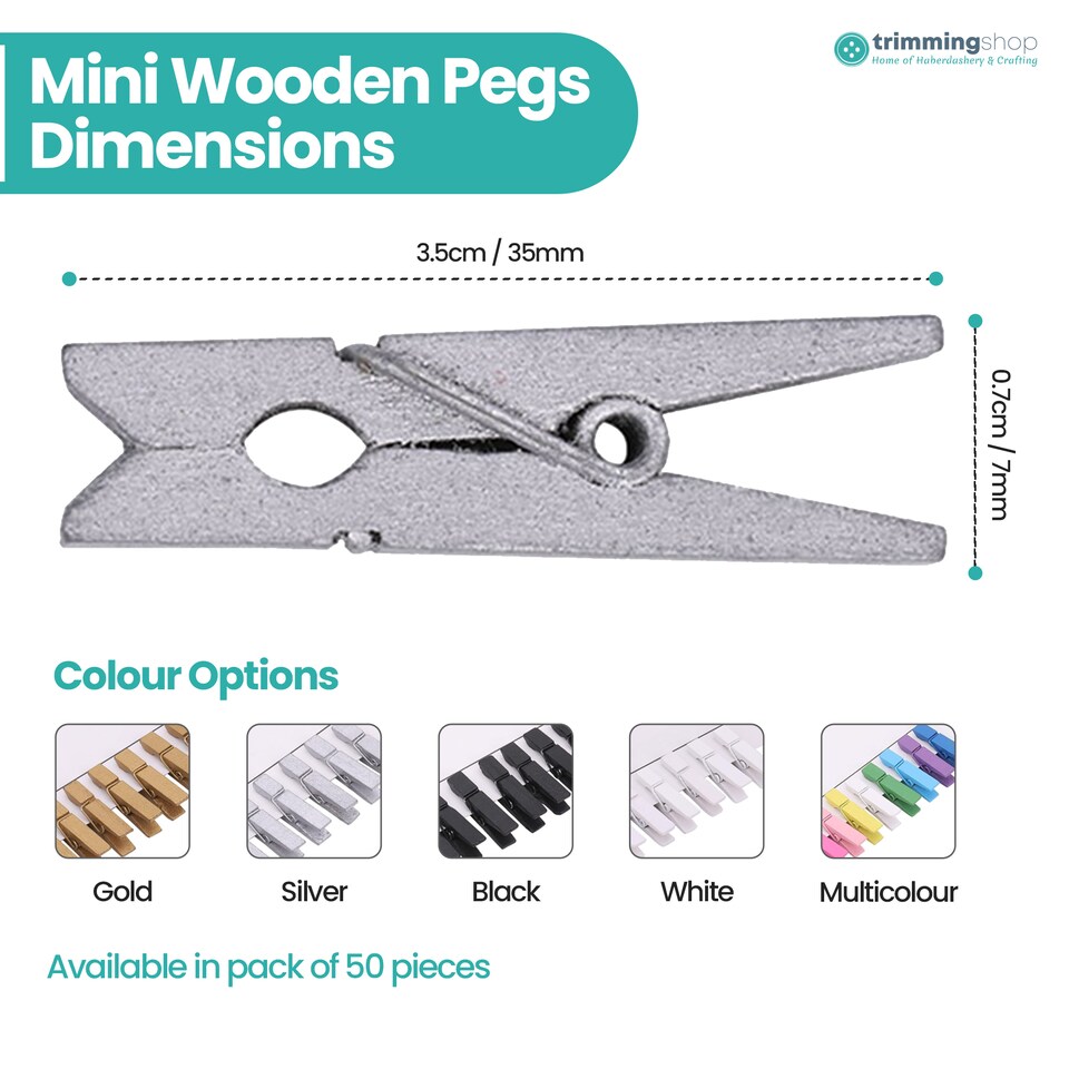 image 1 of 3.5cm Tiny Pegs, Mini Wooden Peg Silver Craft Pegs - 50pcs
