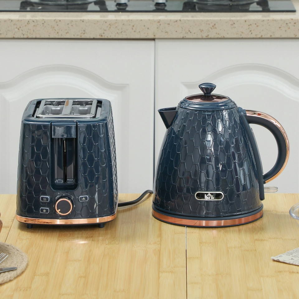 image 1 of HOMCOM Kettle and Toaster Set 1.7L Fast Boil Kettle & 2 Slice Toaster Set Blue