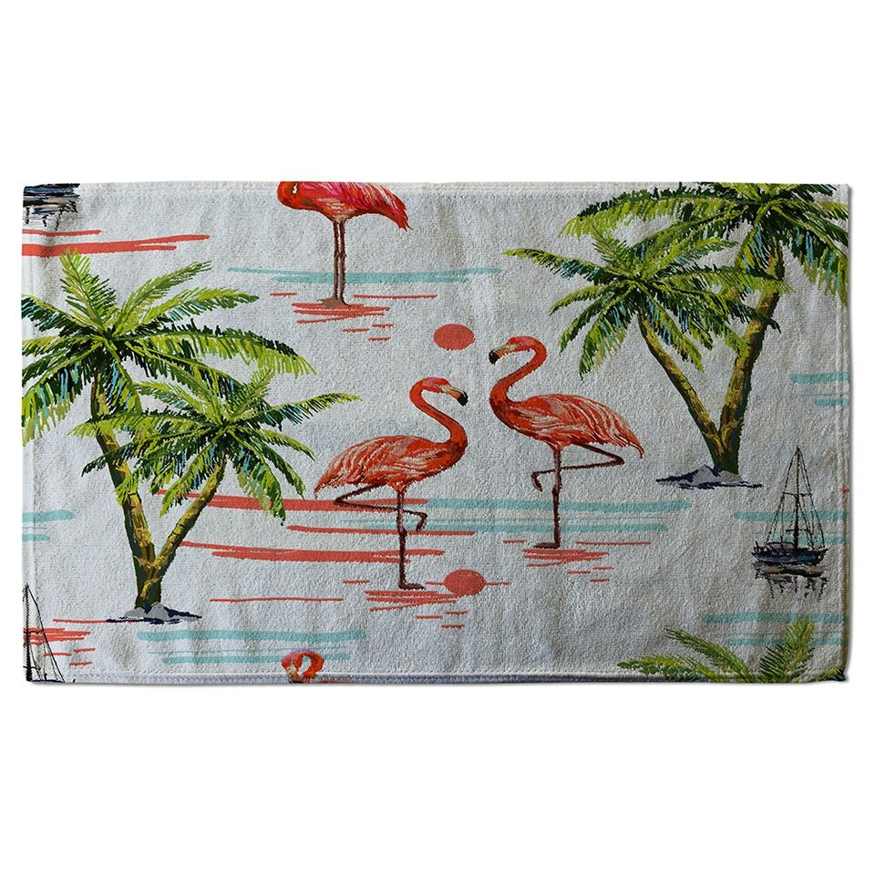image 1 of Flamingo & Palm Trees (Bath Towel)