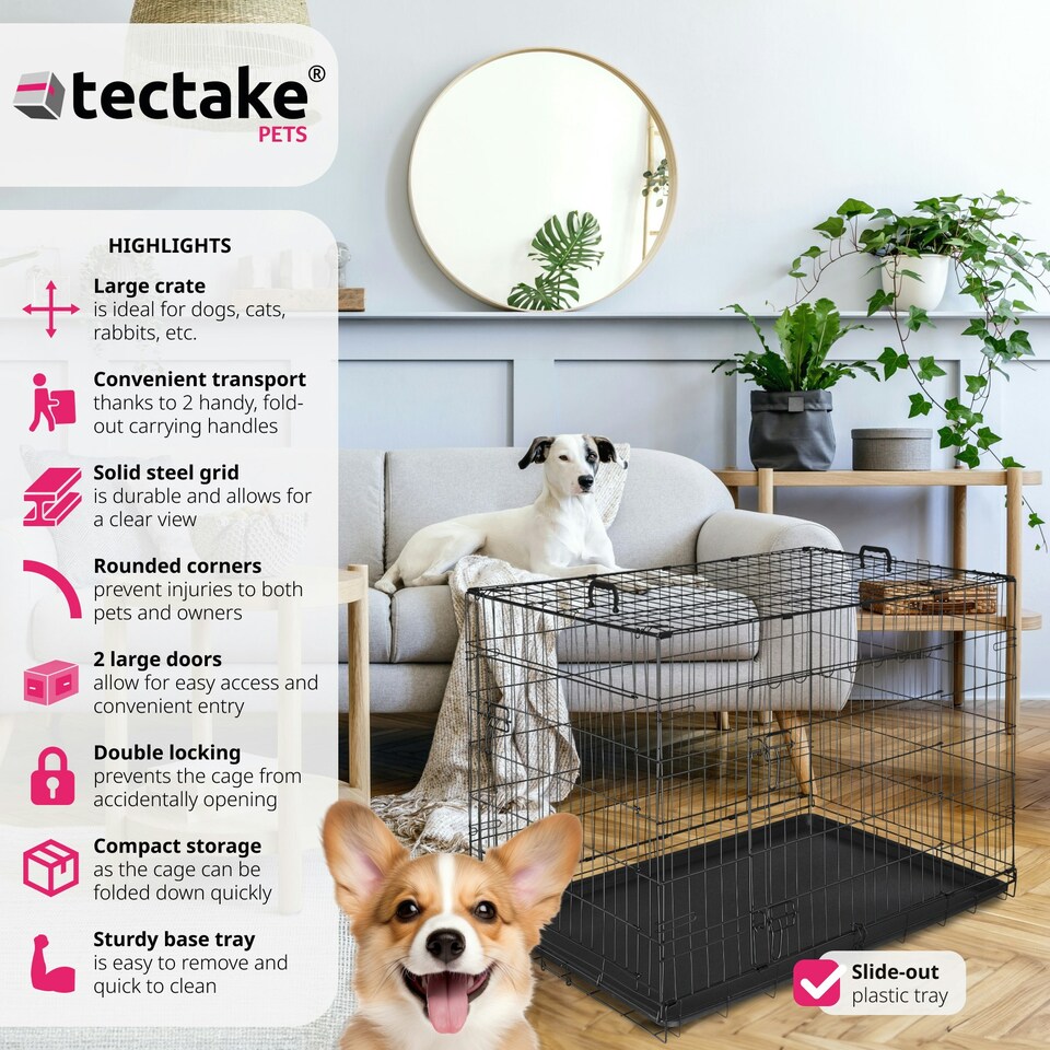 image 1 of Dog Crate Luna - foldable, robust steel mesh, double locked doors - 71x108x76cm