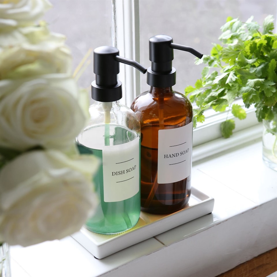 image 1 of Harbour Housewares Glass Soap Dispenser - 500ml - Clear