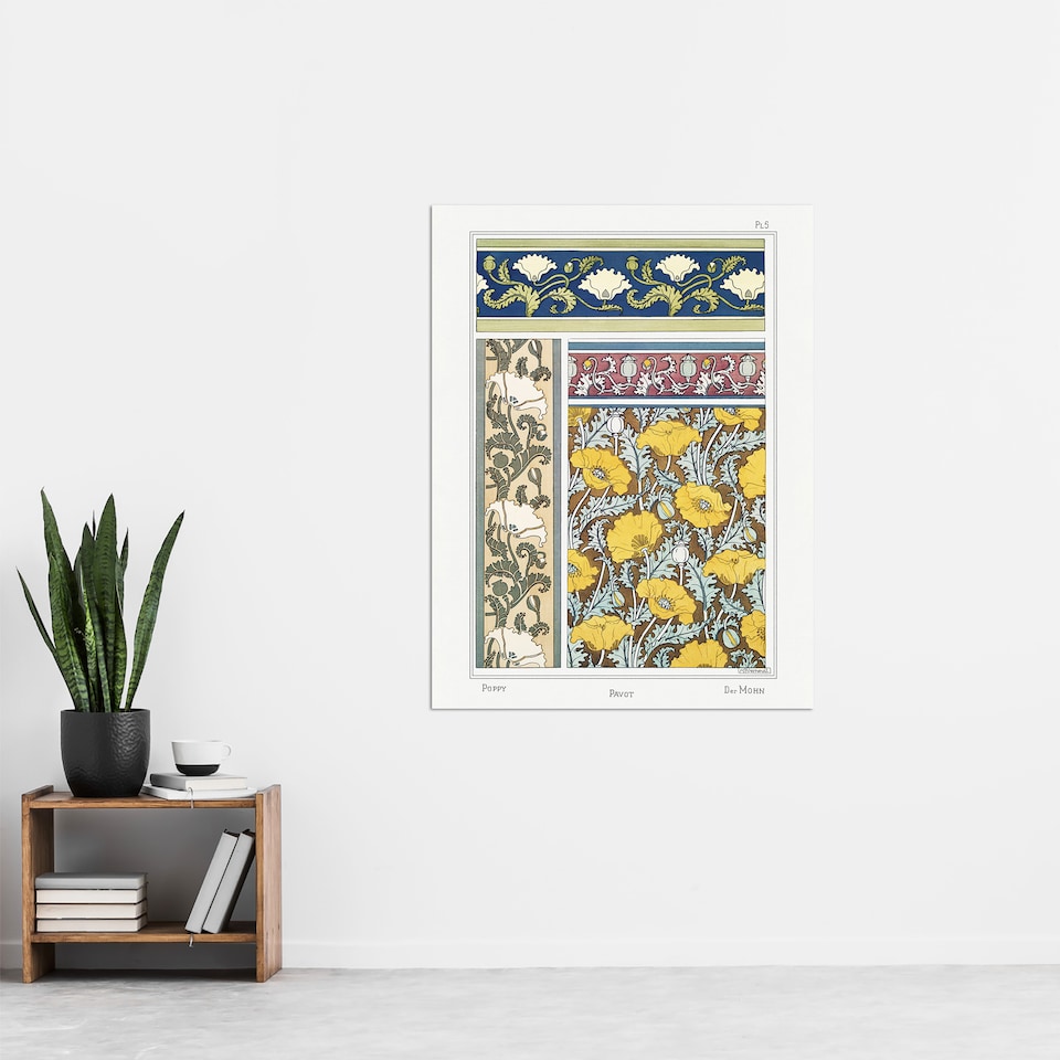 image 1 of Poppy Flower Patterns Vintage Floral Wall Art Print Verneuil 24x32"
