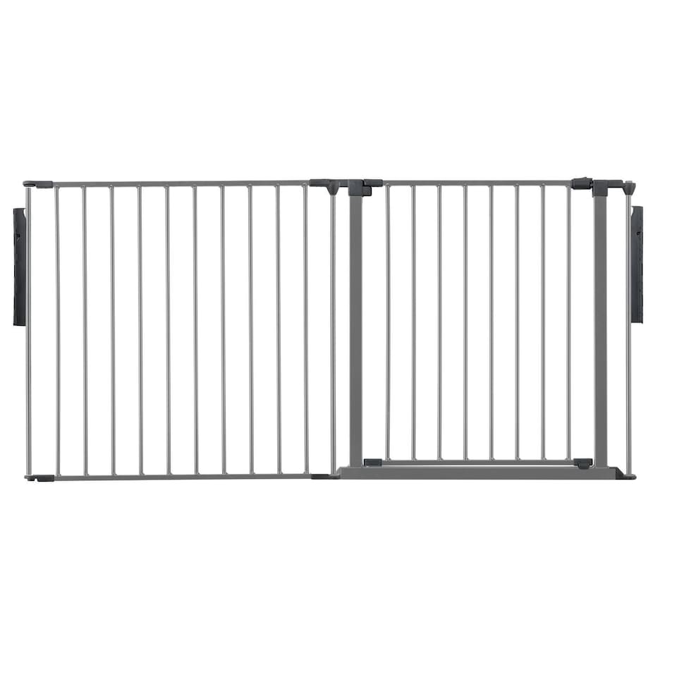 image 1 of Safetots Premium Multi Panel Room Divider, up to 154cm Wide, Grey, 70cm Tall, Flexible Barrier with Door for Baby and Toddler | Grey