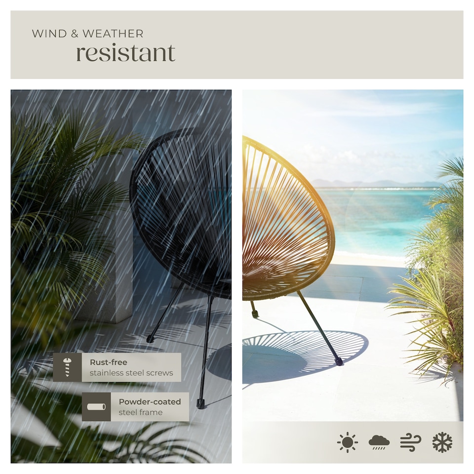 image 1 of Garden Table and Chairs Santana - retro Acapulco design, weather-resistant, and safety glass tabletop | Black | black | 1