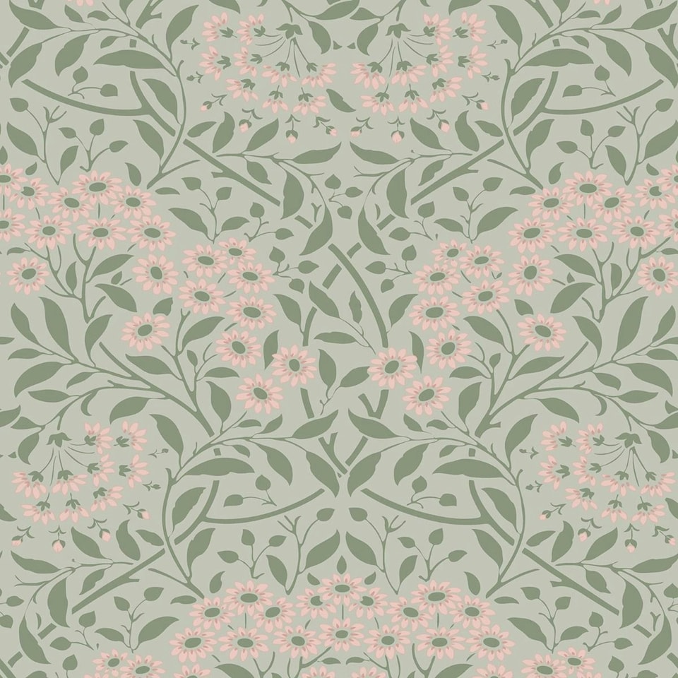 image 1 of World of Wallpaper Botanical Damask Wallpaper - Sage Green/Pink - 10.05m x 0.53m Green