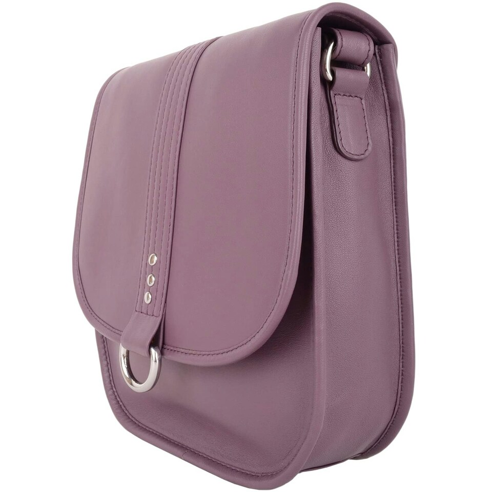 image 1 of Genuine Soft Leather Sadle Bag Style Crossbody Shoulder Handbag Purple | Grape